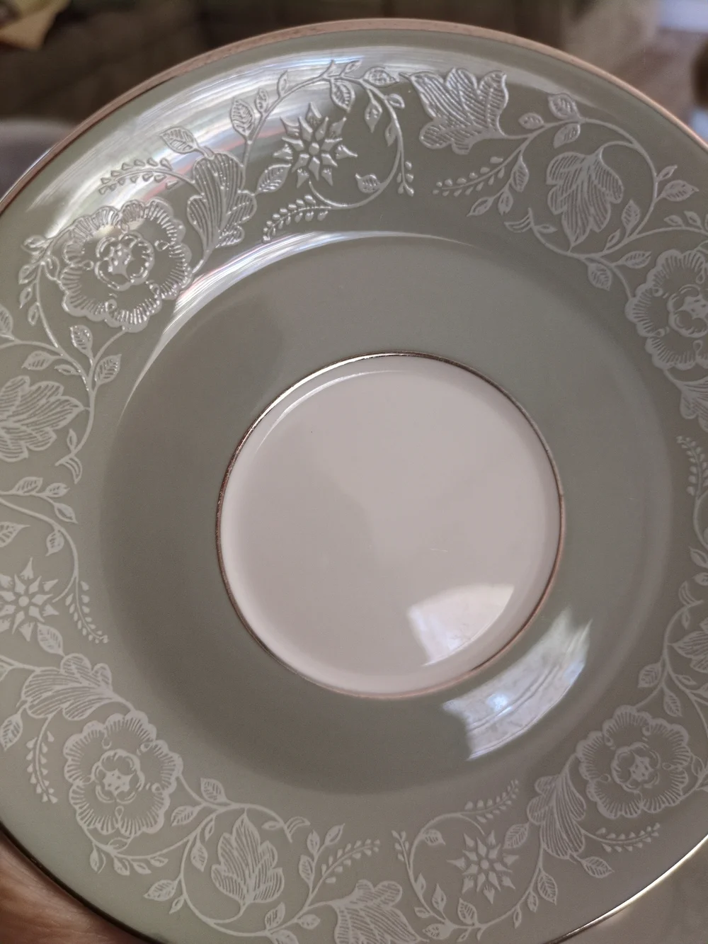 1968 Royal Worcester Made In England Elegant Sage Green Floral Saucer - Set of 7